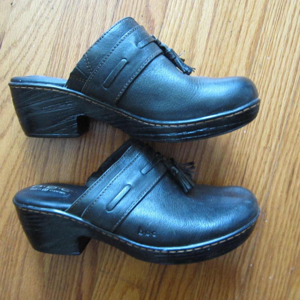 "BOC" BORN CONCEPT "ELSBURY" BLACK LEATHER HEELED  CLOGS  ~ 8M